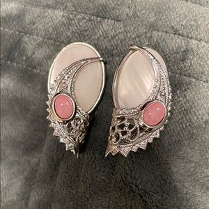 Vintage Sarah Coventry Silver opal and Pink stone clip on Earrings-